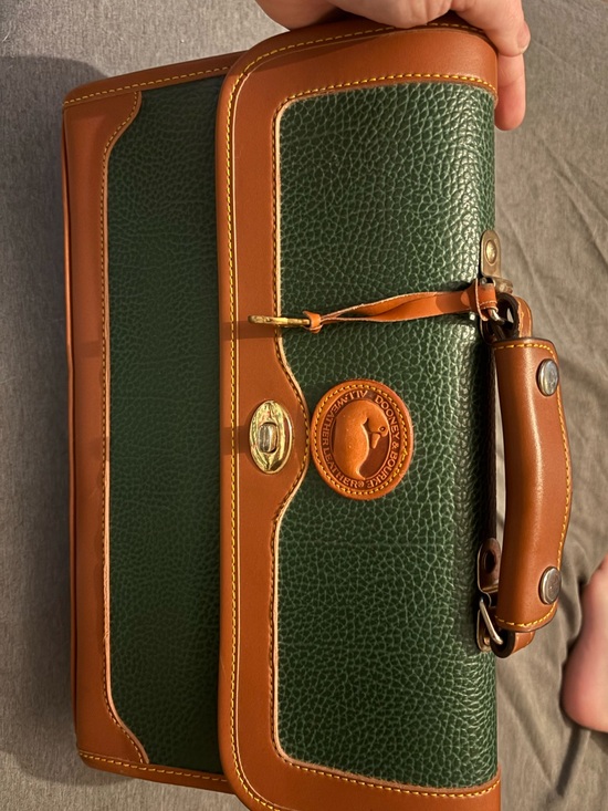 Dooney & Bourke Handbags - Dooney & Bourke Green Pebbled Leather Briefcase with Tan Trim